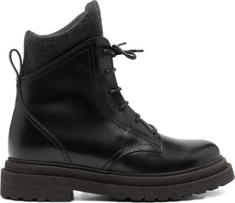 Brunello Cucinelli Ribgebreide veterlaarzen - Zwart
