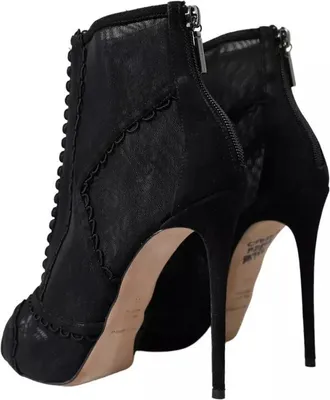 Dolce & Gabbana Black Tulle Stiletto Heels Short Boots Womens Shoes (Pre-Owned)
