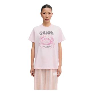 Ganni Tops, Dames, Roze, XS, Katoen, T-shirt met krabprint