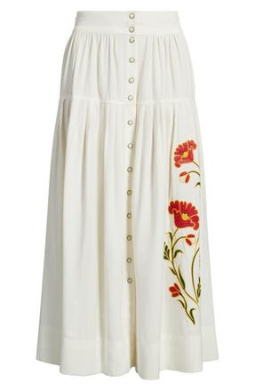 The Great. & Stetson The Western Embroidered Highland Skirt in Cream W Chambray at Nordstrom, Size 1