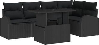 vidaXL Vidaxl - Garden Sofa Set with Cushion 6 pcs Black 100 x 55 x 73 cm