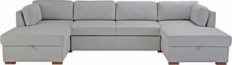 Maisons du monde Sofá cheslong de tela, 5+ plazas, con 2 arcones, gris claro