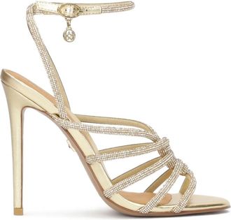 Kazar Gouden sandalen versierd met kristallen - Dames - Sandalen met hakken - Geel - 36 EU - Leer - Schoenen