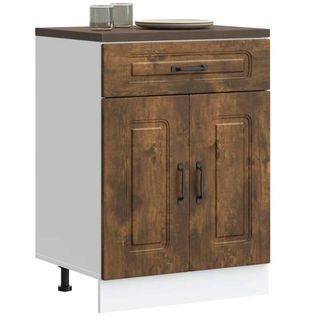 Berkfield Home Kitchen Base Cabinet Kalmar Smoked Oak Engineered Wood in Brown