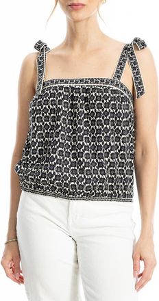 Max Studio Tie Shoulder Bubble Hem Top in Cream/Black Small Poppy Buds at Nordstrom Rack, Size X-Large