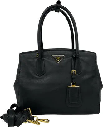 Prada Black Leather Handbag Shoulder Bag Tote Bag (Pre-Owned)