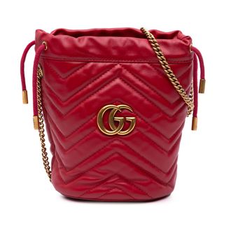 Gucci Pre-owned Womens Gg Marmont Bucket Bag Quilted - Red Leather - One Size