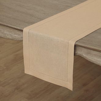 Solino Home Linen Table Runner for Dining Table, Holiday and Everyday Table Decor - Classic Hemstitch in Beige at Nordstrom, Size Xx-Small
