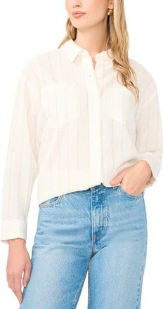 Vince Camuto Stripe High-Low Button-Up Shirt in New Ivory at Nordstrom, Size Xx-Large