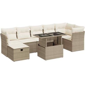 vidaXL Set De Sof&aacute;s De Jard&iacute;n Y Cojines 8 Piezas Rat&aacute;n Sint&eacute;tico Beige Vidaxl