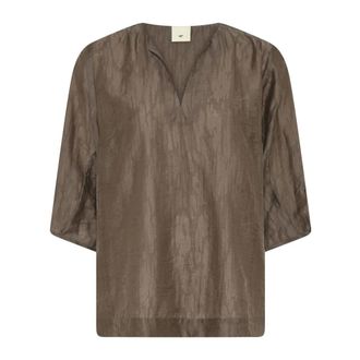 Julie Fagerholt - Heartmade Elegant V-neck Blouse in Dusty Brown