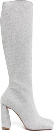 Amina Muaddi Marine glitter knee-high boots - women - Calf Leather/Rubber/Calf Leather/Calf Leather - 39.5 - Silver