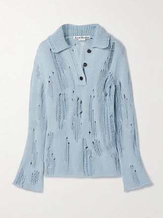 Acne Studios Pullover In Misto Cotone Biologico E Lana Effetto Consumato - Blu