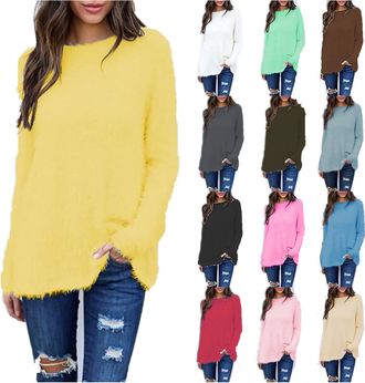 Generic Fleece Jumper Women UK, Fleece Jumpers for Women UK Teddy Fluffy Sweatshirts Long Sleeve Sherpa Pullover Winter Warm Tunic Tops Casual Crewneck Soft C