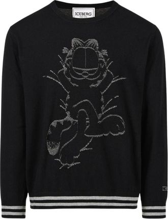 Iceberg Pullover met Garfield-design - Heren - Ronde hals truien - Zwart - S - Katoen - Truien & Vesten