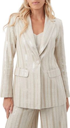 Trina Turk Sequin Striped Alternates 2 Blazer in Biarritz Beige at Nordstrom, Size 12