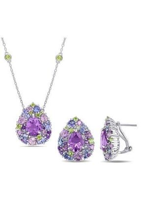 Delmar Teardrop Stone Cluster Pendant Necklace & Stud Earrings Set in Purple Multi at Nordstrom Rack