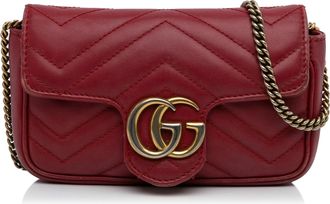 Gucci Pre-owned Womens Gg Marmont Mini Chain Bag Red Leather - Dark Red - One Size