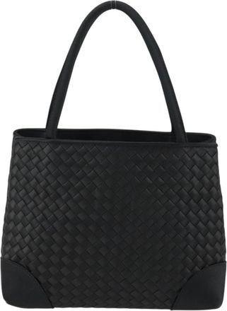 Bottega Veneta Intrecciato Handbag Satin Black Satin Handbag (Pre-Owned)