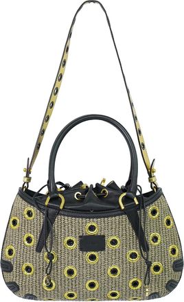 Fendi B. Fab Convertible Grommet Embellished Raffia Beige Leather Handbag (Pre-Owned)