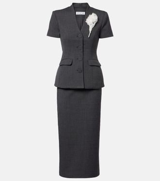 Self Portrait Peplum floral-applique midi dress