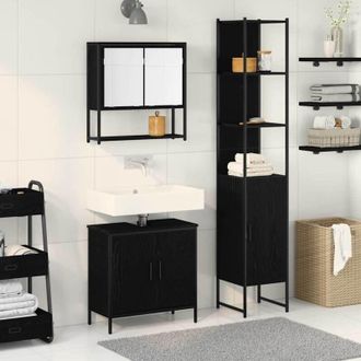 vidaXL Juego De Muebles De Ba&ntilde;o 3 Pcs Negro Madera Contrachapada Vidaxl