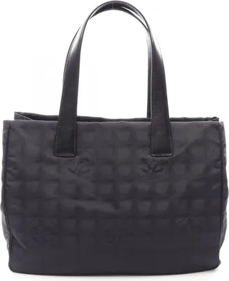 Chanel Black Nylon Canvas Leather Handbag Tote Bag (Pre-Owned)