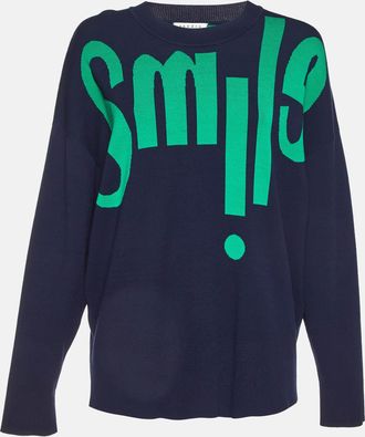 Sandro Blue/green Smile Intarsia Knit Crewneck Sweater