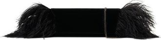 Akris Small Anouk Feather Trim Velvet East/West Clutch in Black at Nordstrom