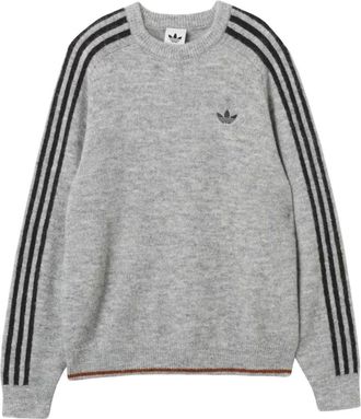 adidas Three Stripes Fluffy Knit Sweatshirt Asia Sizing Medium Grey Heather KE4169