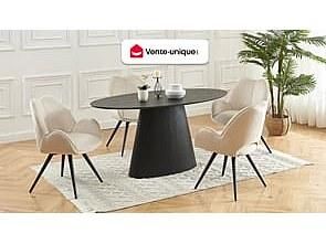Vente-Unique Sedia girevole con braccioli in Tessuto e Metallo Nero Beige - Lotto di 2 - GULSUN della Maison C&eacute;phy