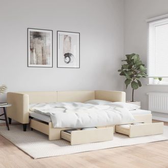 vidaXL Sof&aacute; Cama Nido Con Cajones Tela Color Crema 100x200 Cm Vidaxl