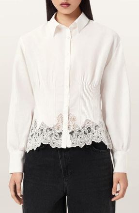 AllSaints Carol Lace Shirt in White at Nordstrom, Size 10 Us