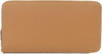 Herm&egrave;s Gold Brown Silk Evercalf Leather Long Wallet (Bi-Fold) (Pre-Owned)