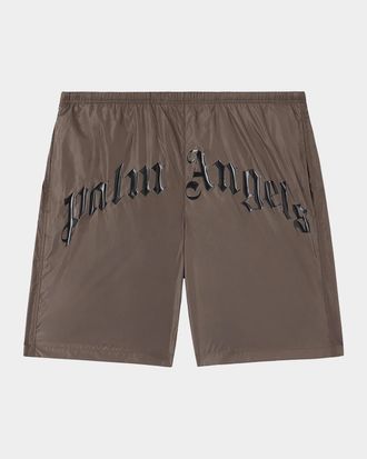 Palm Angels Men & apos;s Curved Logo Nylon Swim Trunks
