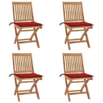 vidaXL Vidaxl - Sillas De Jard&iacute;n Plegables 4 Uds Madera Maciza Teca Con Cojines