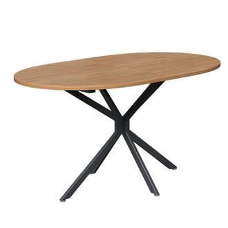 Urban Meuble Mesa de comedor ovalada de madera natural y metal negro