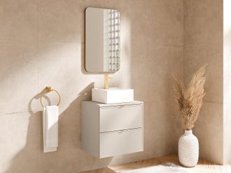 Vente-Unique Mobile bagno sospeso con lavabo da appoggio quadrato Beige 60 cm - ONDIL