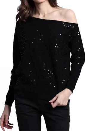 Minnie Rose Viscose Sequin Off Shoulder Sweater In Black