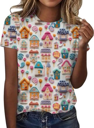 Generic Womens Christmas T Shirts Short Sleeve Tops UK Cute Tees Crewneck Plus Size Casual Dressy Blouses Funny Graphic Tee Shirt Casual Xmas Blouse Party Cos