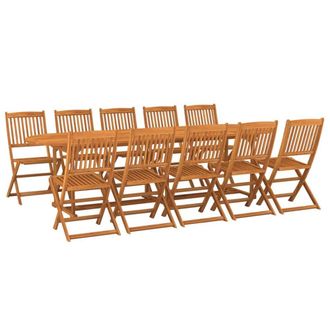 Berkfield Home 11 Piece Garden Dining Set 280x90x75 cm Solid Wood Acacia in Brown | Size: 280 x 90 x 75 cm