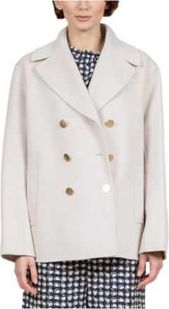 Max Mara Jassen, Dames, Grijs, L, Wol, Korte wollen double-breasted jas