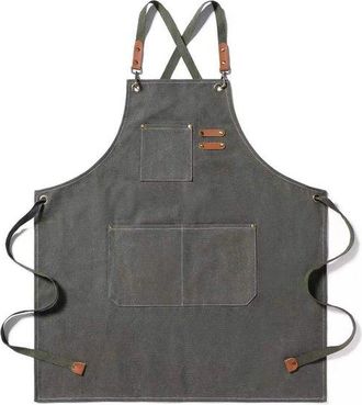 OEM Delantales De Lona Para Hombre Y Mujer, Delantal De Trabajo De Algod&oacute;n Ajustable, Parrilla Y Cafeter&iacute;a, Dise&ntilde;o Duradero Y Cruzado, Blanco Roto