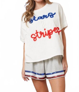 Peach Love California stars & Stripes Thread Top In White