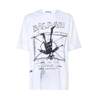 Balmain T-Shirts, male, White, L, Sketch Drawing Logo T-Shirt