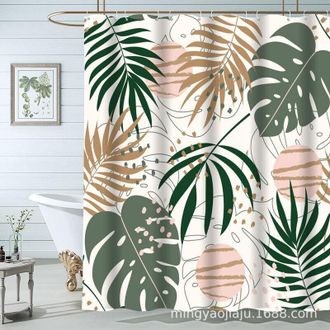 OEM Cortina De Ducha Estilo Boho De 150 X 180 Cm Con Motivos Bot&aacute;nicos, Impermeable, Dise&ntilde;o Abstracto De Plantas, Estilo Acuarela, Plantas Tropicales Con 