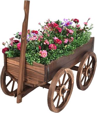 Costway Costway - Carro De Flores De Madera Maceta Soporte De Planta Carretilla Decoraci&oacute;n De Jard&iacute;n Granja Patio 120x43x53,5 Cent&iacute;metros