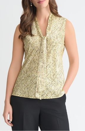 Kasper Tie Neck Sleeveless Bias Cut Satin Top in Pale Yellow Multi at Nordstrom, Size Medium