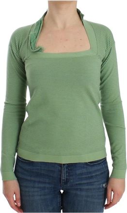 Ermanno Scervino Luxe Groen Gestreept Wollen Blend Trui - Dames - Longsleeves - Groen - M - Wol - Tops
