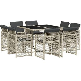 vidaXL Set Comedor De Jard&iacute;n 9 Pzas Cojines Rat&aacute;n Sint&eacute;tico Gris Claro Vidaxl